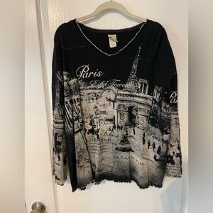 JESS & JANE PARIS THEMED TOP WITH RUFFLE SLEEVE 3X